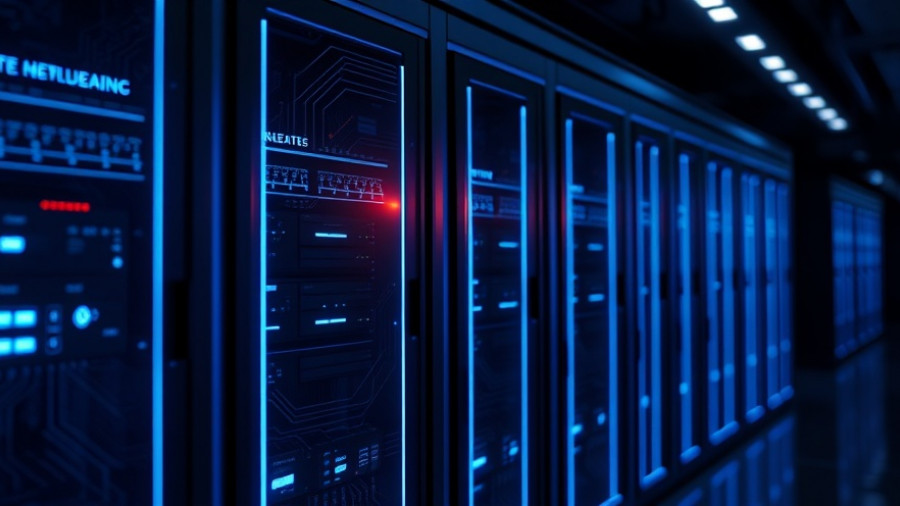 AI circuit design on server rack symbolizing AI robotics investment in manufacturing.