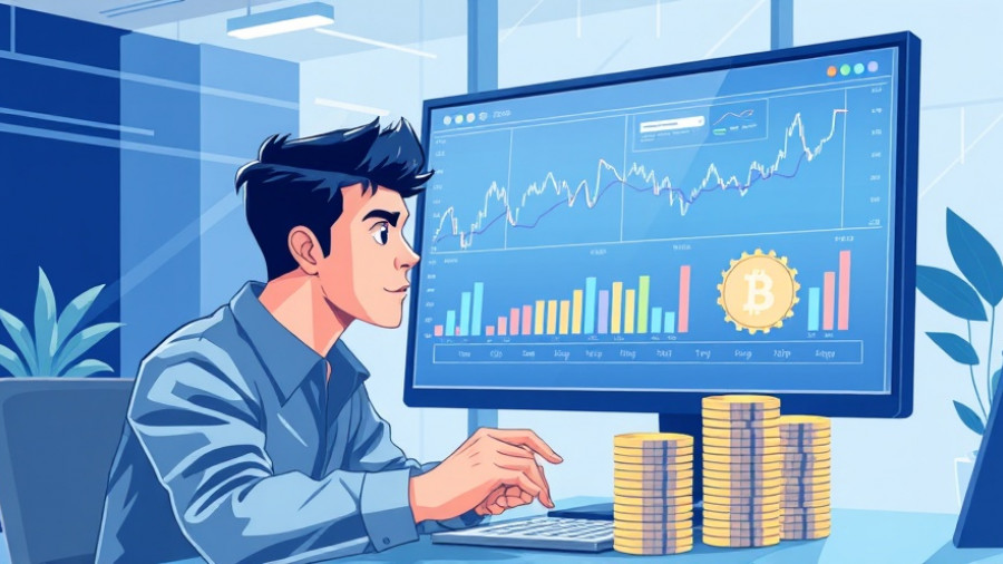 Illustration of AI analysis and investment on a large screen in an office setting.