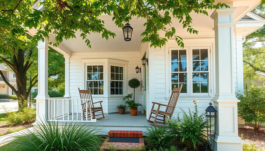 Charming small house with porch and greenery, showcasing downsizing benefits.