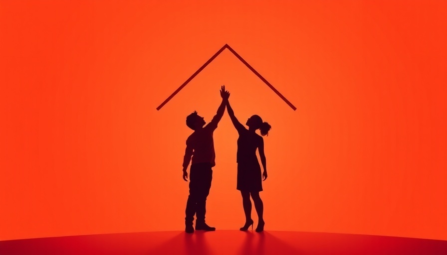 Abstract illustration of senior housing aid concept with figures.