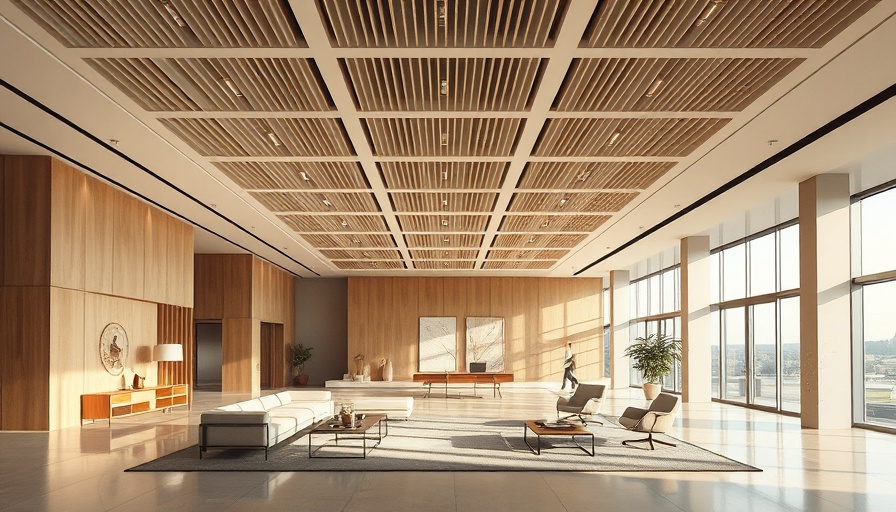 Modern interior with sound architecture design and acoustic ceiling panels.