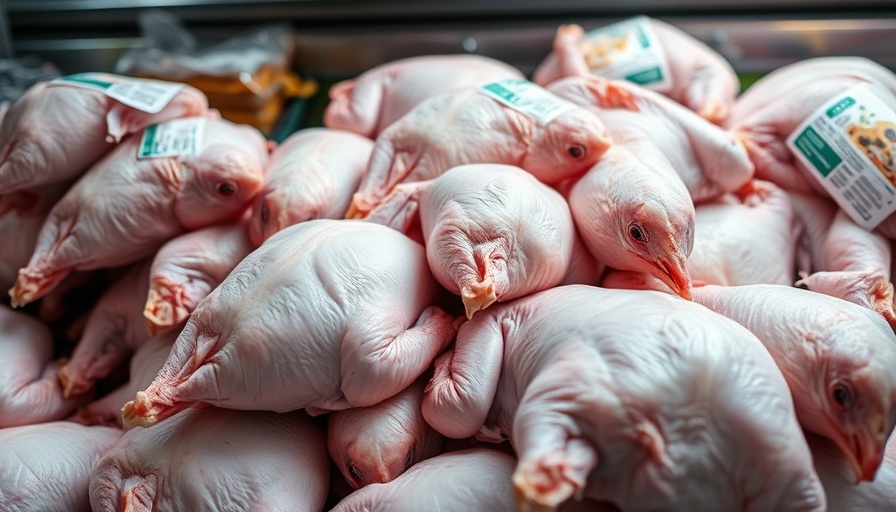 Frozen young turkeys with labels in store freezer