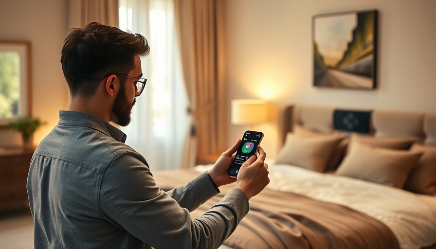 Smart home holidays: managing with phone app in bedroom.