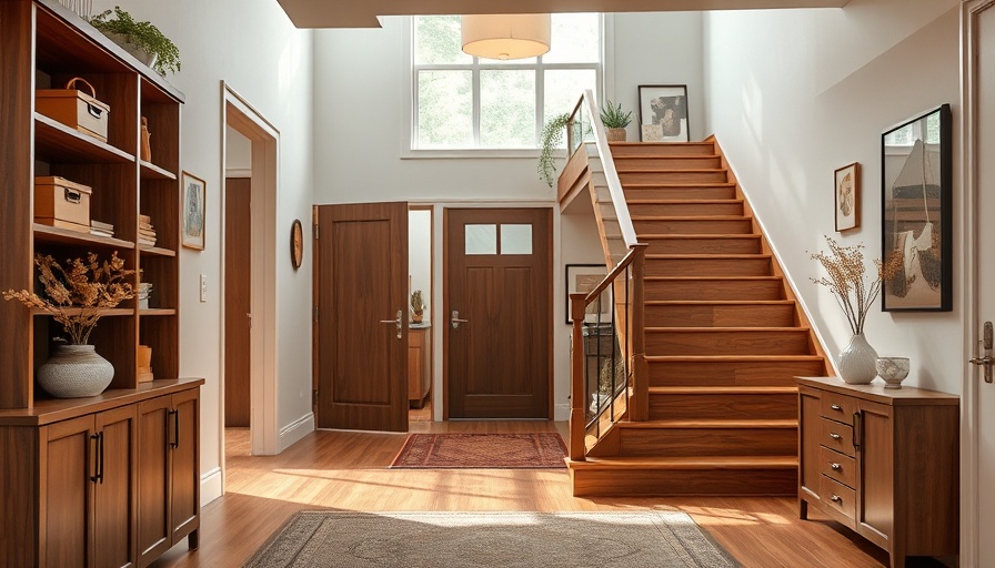 Modern entryway with sleek design and warm lighting.