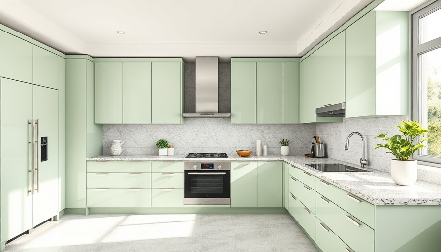 Modern kitchen highlighting home efficiency with green cabinets.