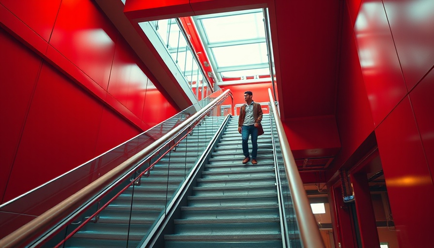 Karim El-Ishmawi modern staircase in vibrant red setting.