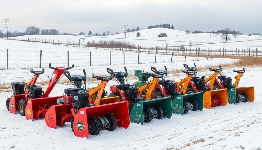 Various snow blowers displayed on a snowy field