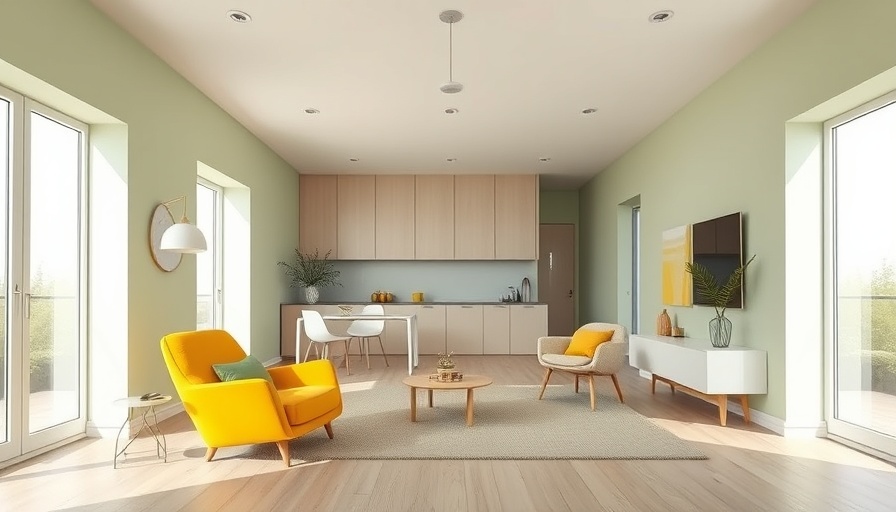 Modern Kazakhstan housing interior with yellow chair.