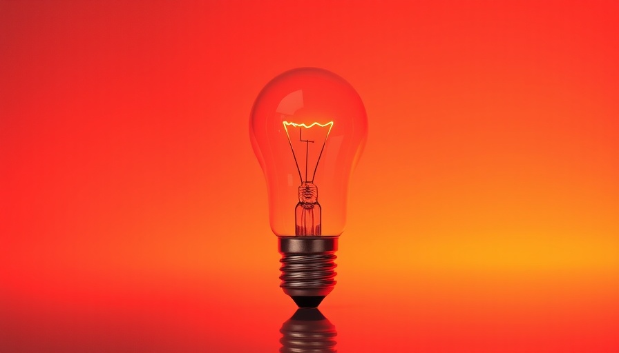 Sleek modern LED light bulb glowing against a vibrant orange background.