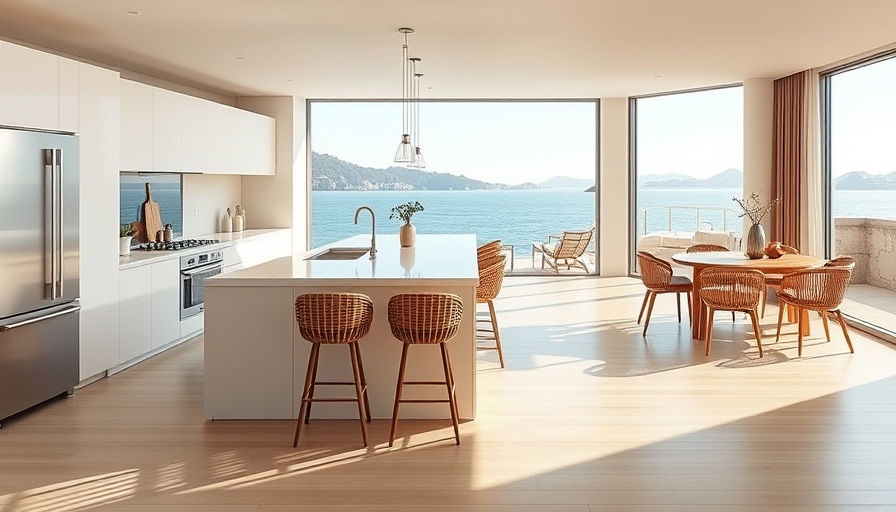 Modern airy kitchen showcasing kitchen trends with wicker chairs and bright design.