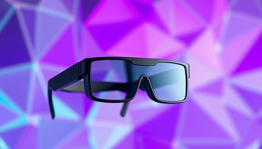 Futuristic smart glasses on abstract purple background