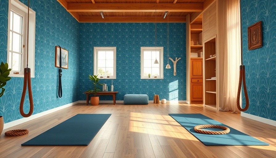 Cozy modern home workout space with yoga mats and ropes.