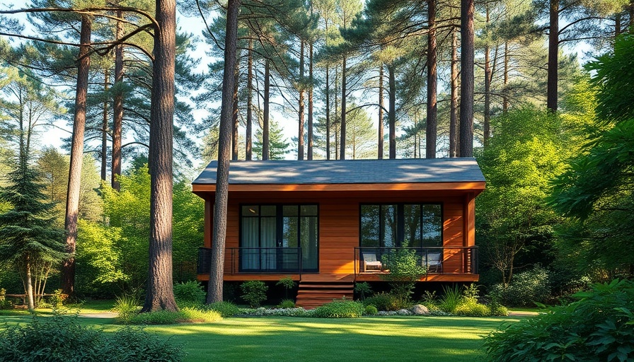 Modernist house surrounded by lush greenery in a serene setting.