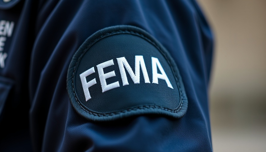 Close-up of FEMA badge on uniform sleeve, highlighting logo details.