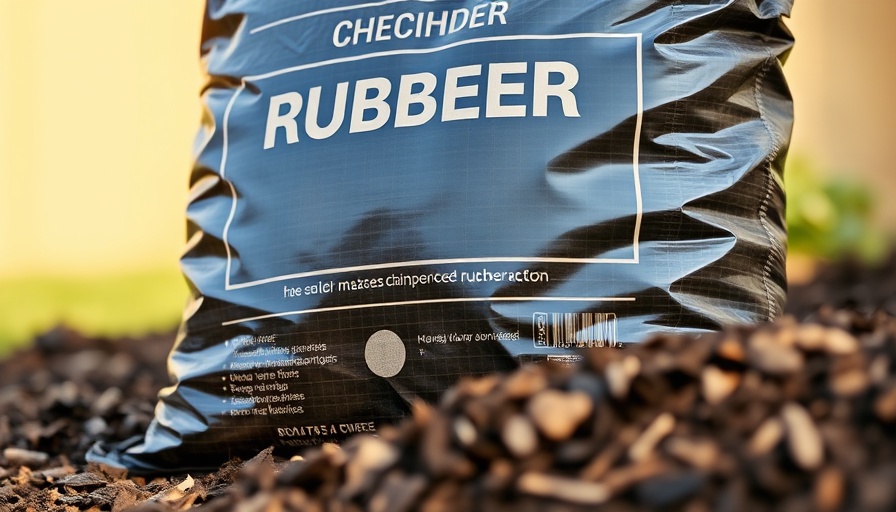 Close-up of premium rubber mulch packaging with branding.