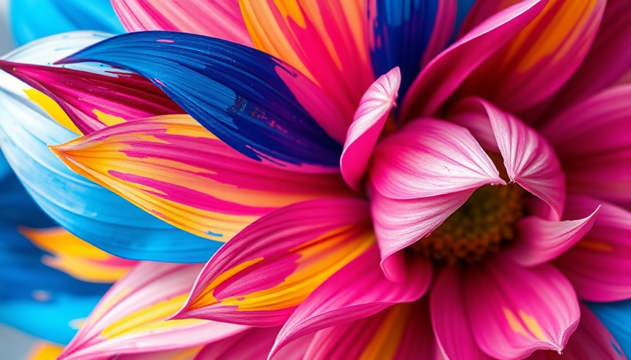 Vibrant abstract floral painting with colorful petals.