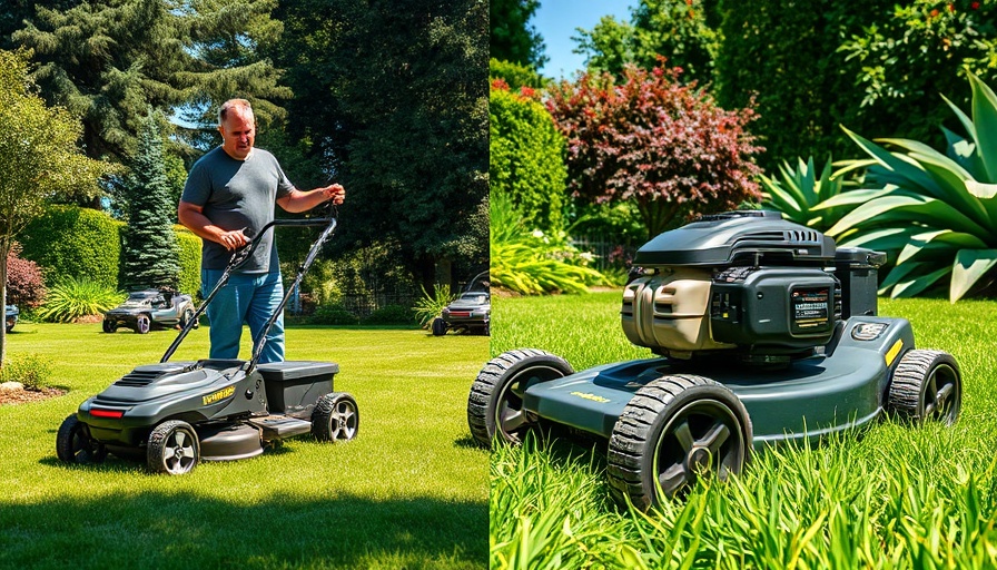 Gas vs Electric Lawn Mowers comparison in a garden setting.