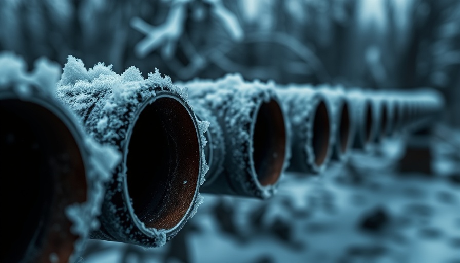 Frozen pipes with frost in winter environment