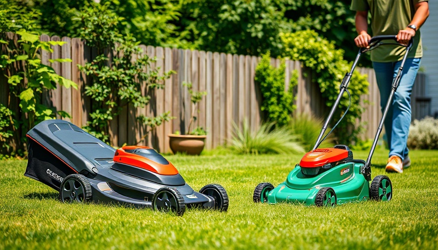 Gas vs Electric Lawn Mowers comparison in garden setting.