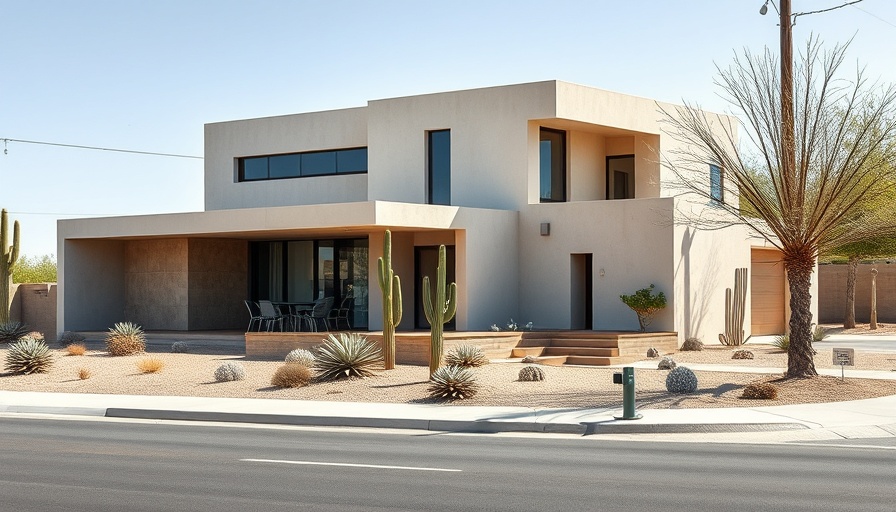 Contemporary IMA House with minimalist design and desert landscaping.