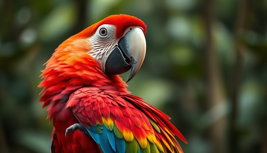 Scarlet Macaw vibrant feather close-up, photorealistic.
