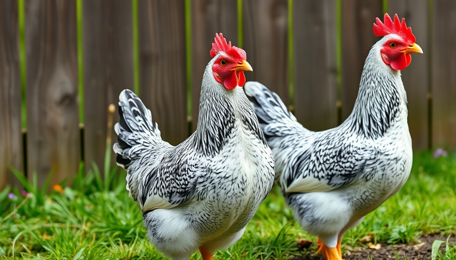 Silver Laced Wyandotte chickens near a wooden fence.