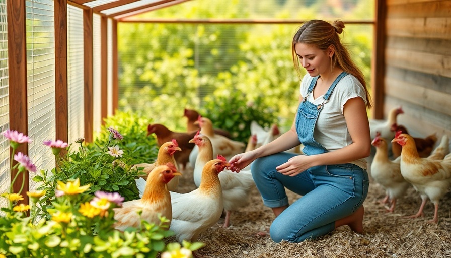 Woman feeding chickens in coop to prevent bird flu.