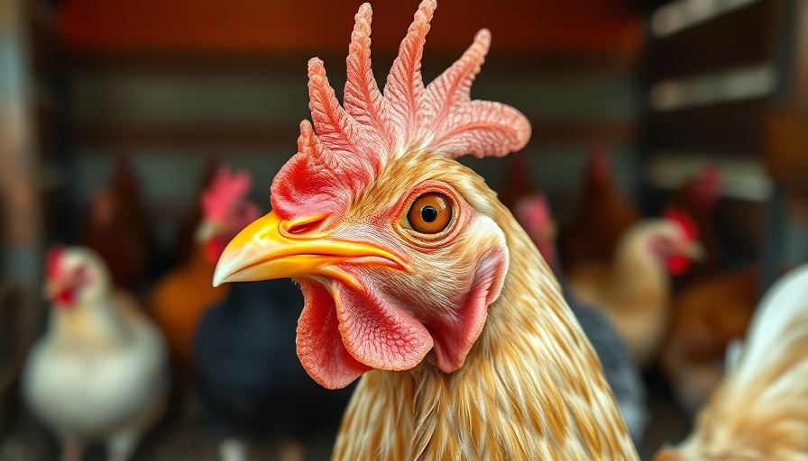 Hen with crest in front of chicken coop, Hen vs Chicken.