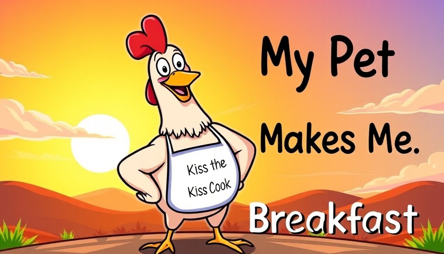 Funny cartoon chicken illustration with text.