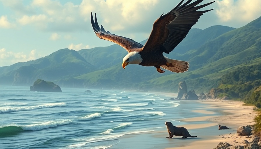 Giant eagle soaring over beach, Cuba's Giant Eagles.
