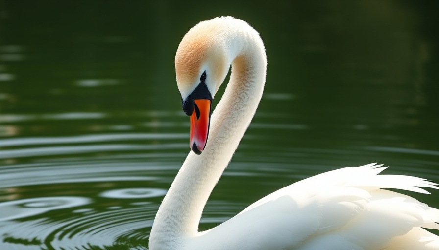 Elegant swan gracefully poses in serene water, swan song theme.