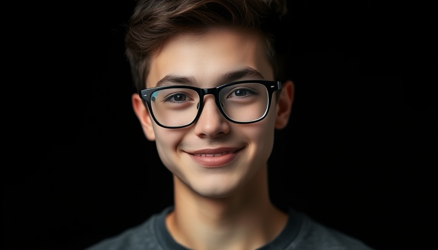 Young person with glasses smiling in a portrait, photorealistic style.