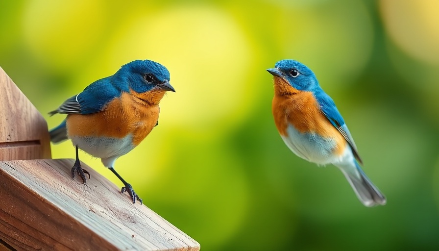 Eastern Bluebirds perched on wooden birdhouse in morning light