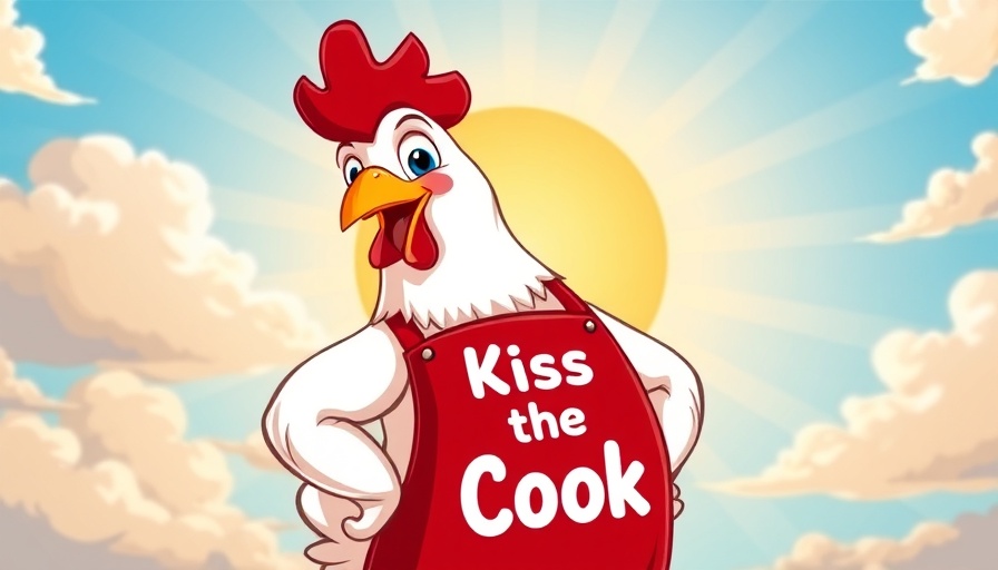 Cartoon chicken with text in sunny background for worming chickens.