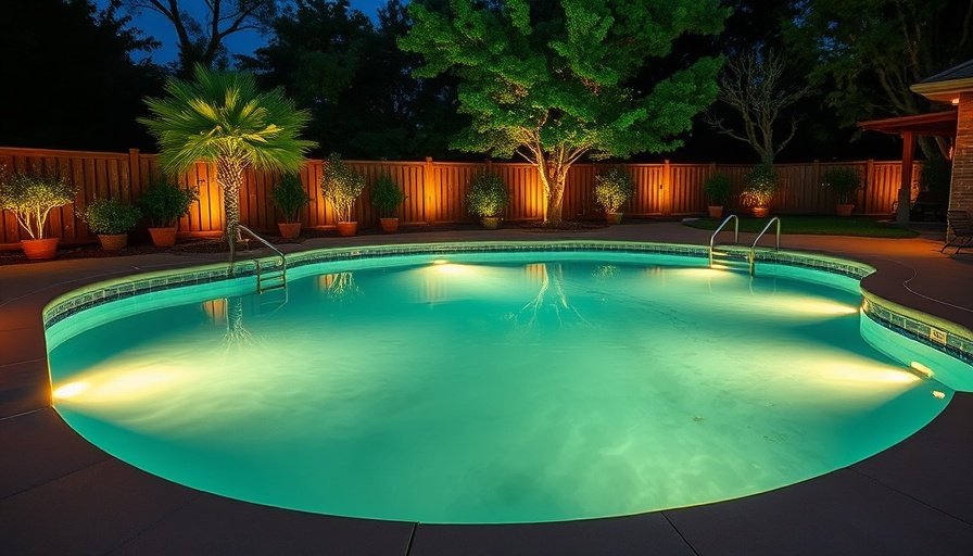 Serene backyard pool lighting options at night.