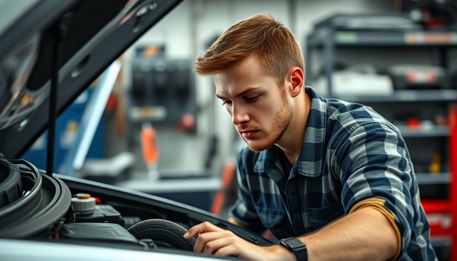 Cheaper Car Maintenance Tips: Man inspecting engine in garage.