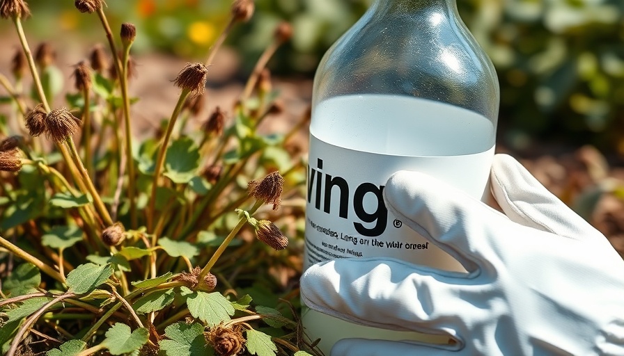 Vinegar weed killer dangers with safety gear and wilted weeds.