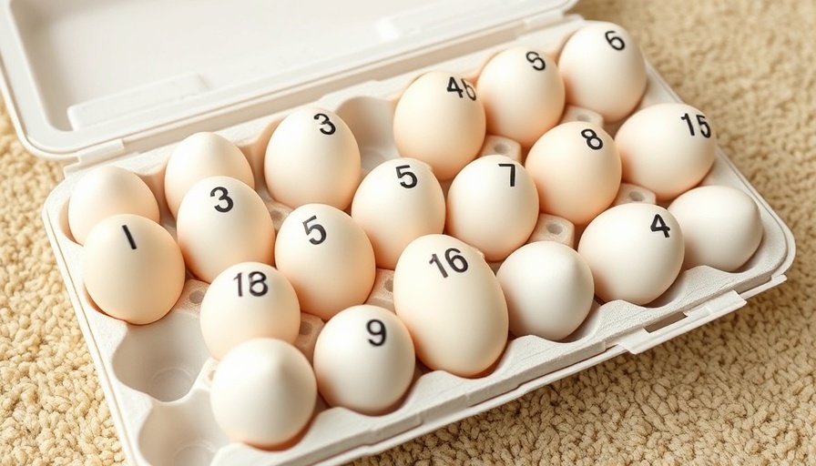 Numbered chicken eggs in incubator tray for hatching.
