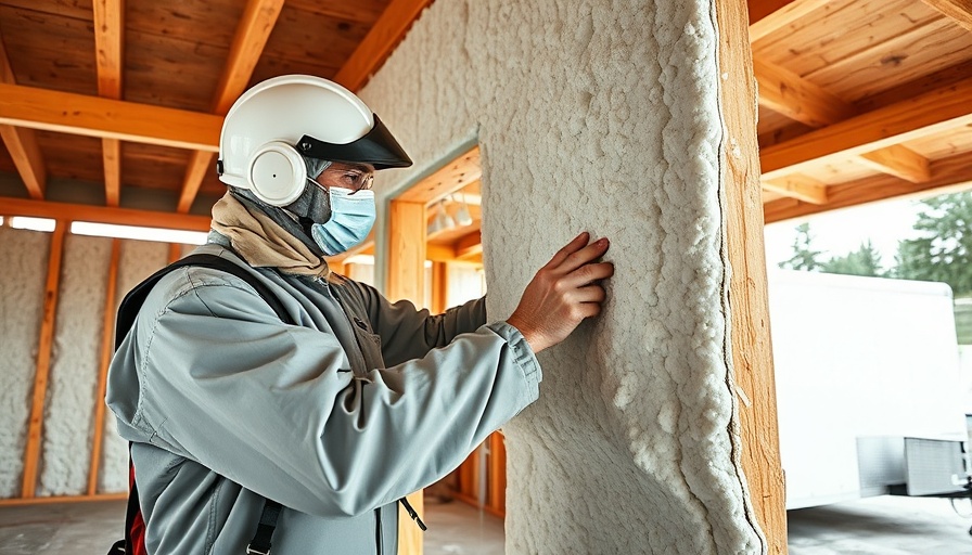 Insulation being applied by worker in protective gear.