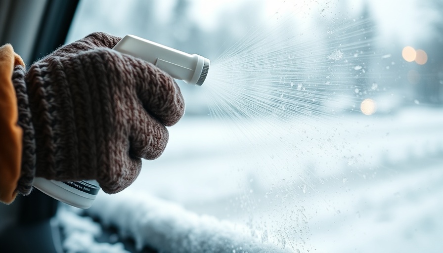 Hand spraying homemade de-icer on car windshield in winter