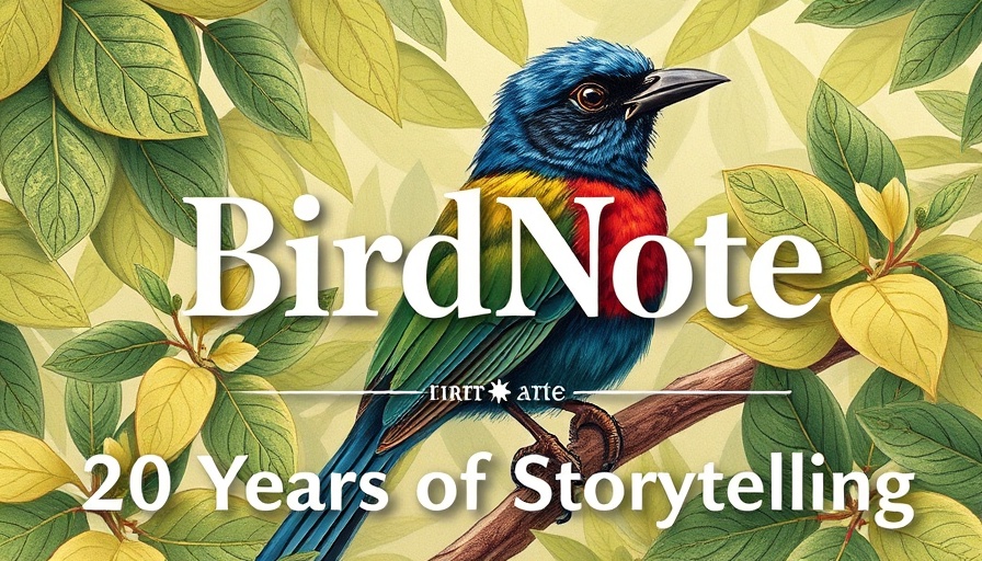 BirdNote celebrates 20 years with vibrant bird illustration.