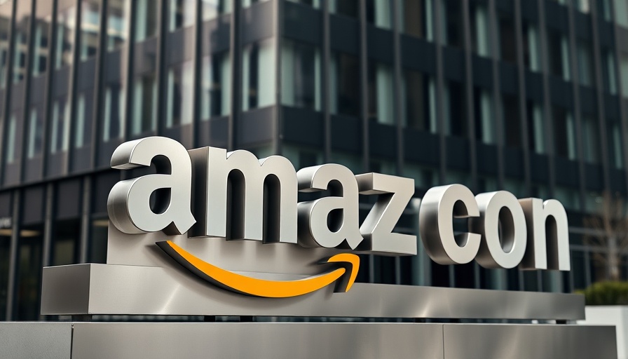Sleek Amazon signage outside a modern glass office building.