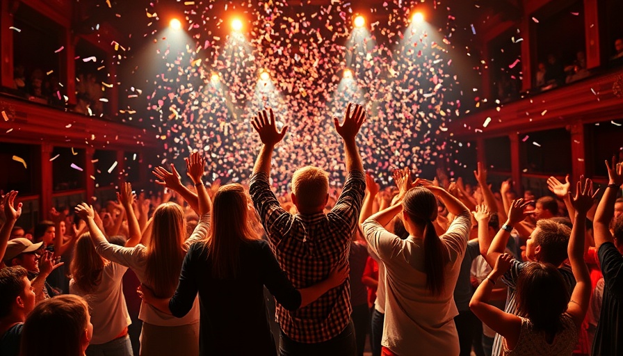 El Mago Pop performers celebrating under falling confetti.