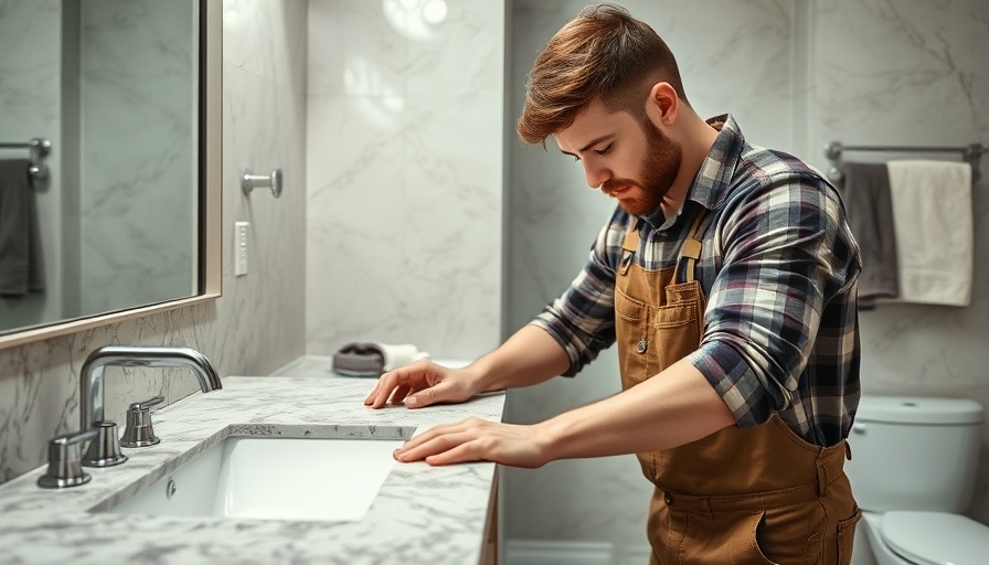 Craftsman installing granite countertop, best countertop materials for bathrooms.