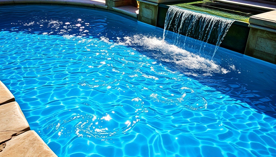 Sparkling swimming pool with cascading waterfall