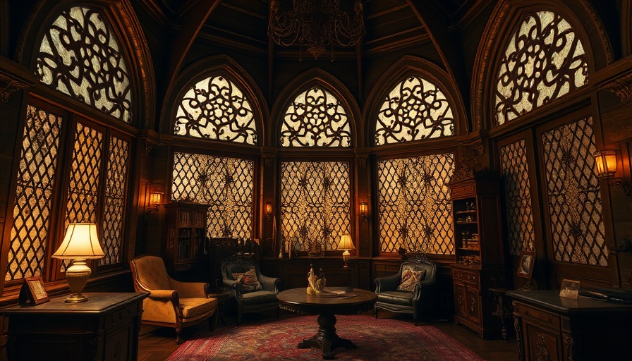 Intricately designed wizard room with antique decor and warm lighting.