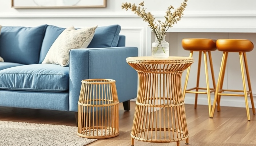 Chic wicker grasshopper table in modern living room decor.