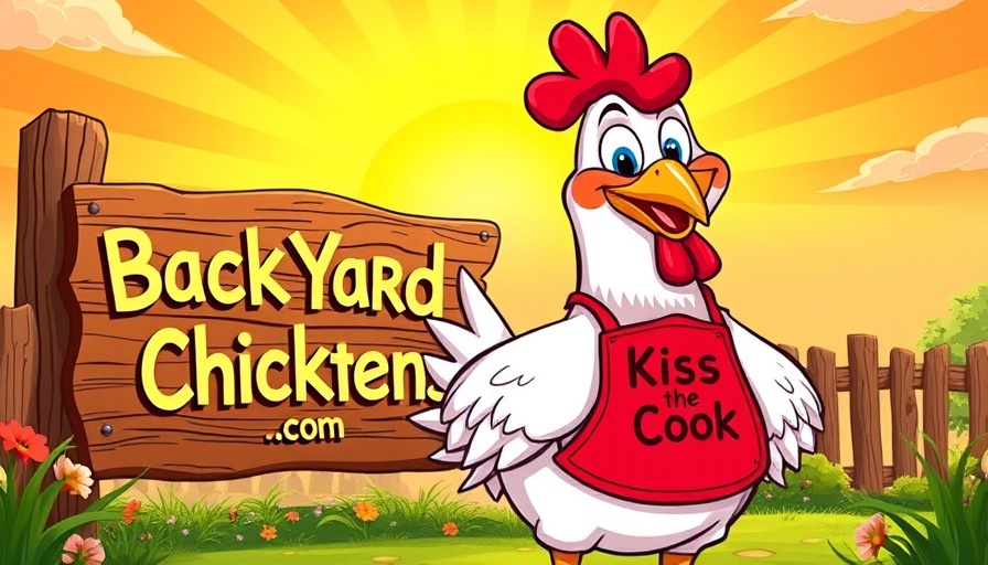 Vibrant cartoon chicken promoting natural breeding chickens.