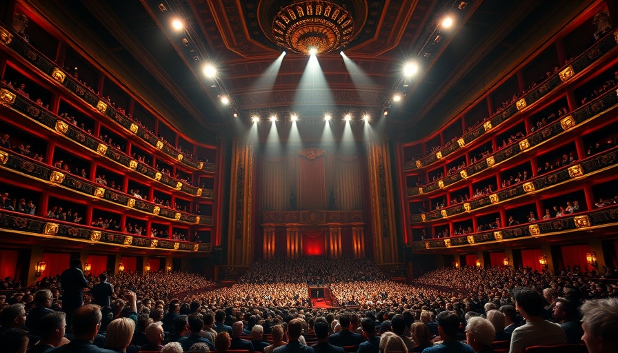 Olivier Awards ceremony stage with packed audience in grand theater, 2025 Olivier Awards Nominations.