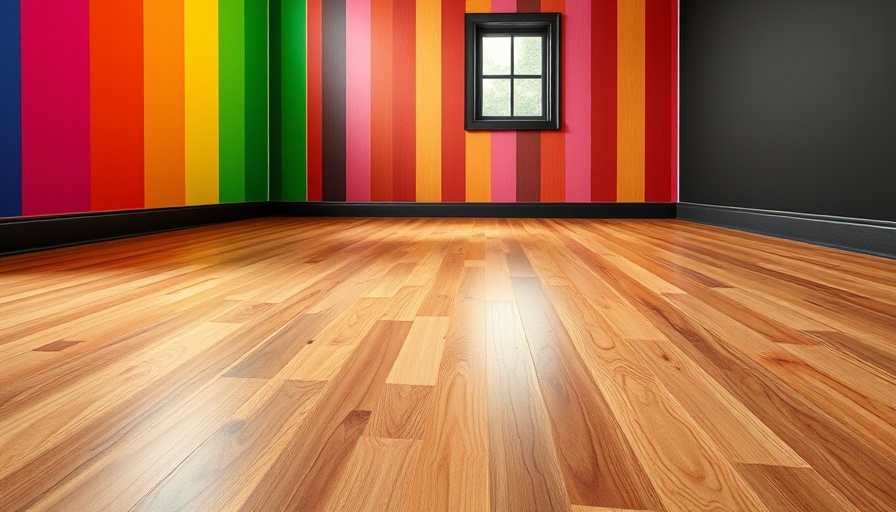 Freshly stained hardwood floor showing grain variations in a colorful room.
